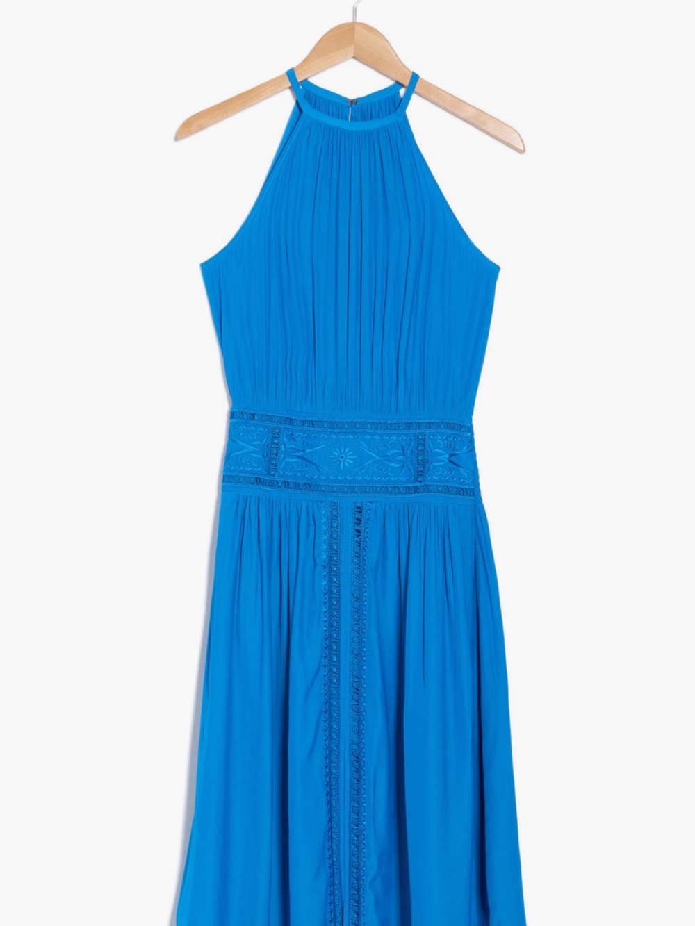 Ramy Brook Blue Halter Maxi Dress with Embroidered Waist